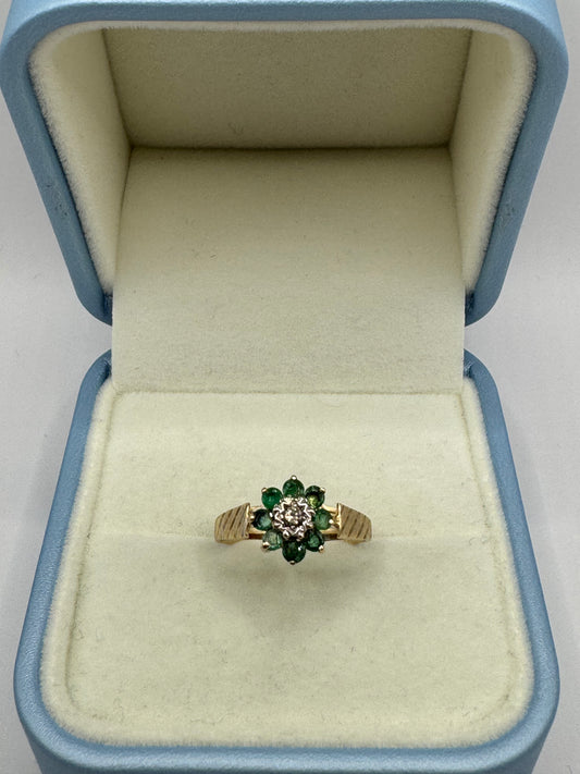 9ct Gold Emerald & Diamond Ring
