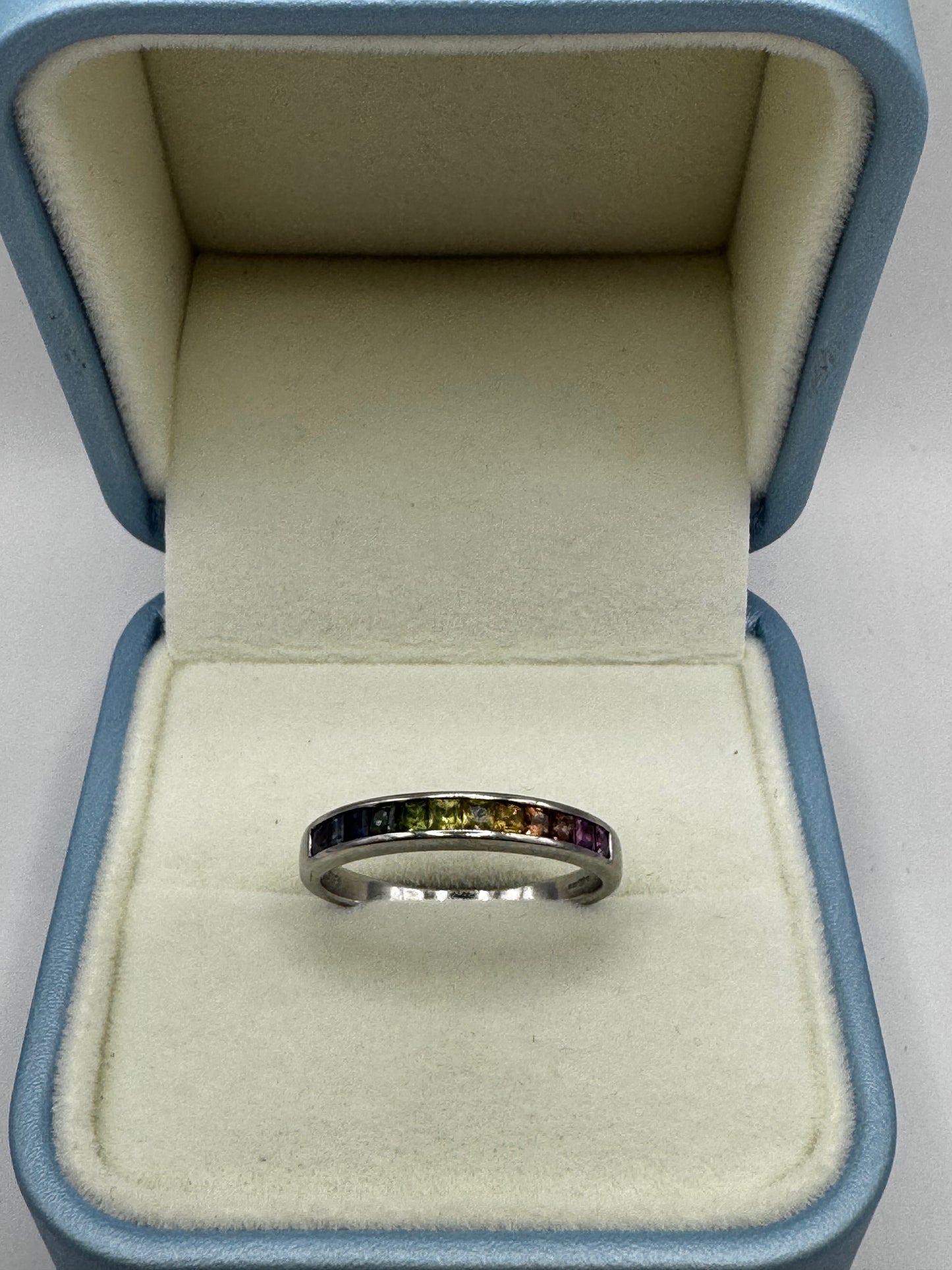 18ct white Gold Rainbow Sapphire eternity Ring