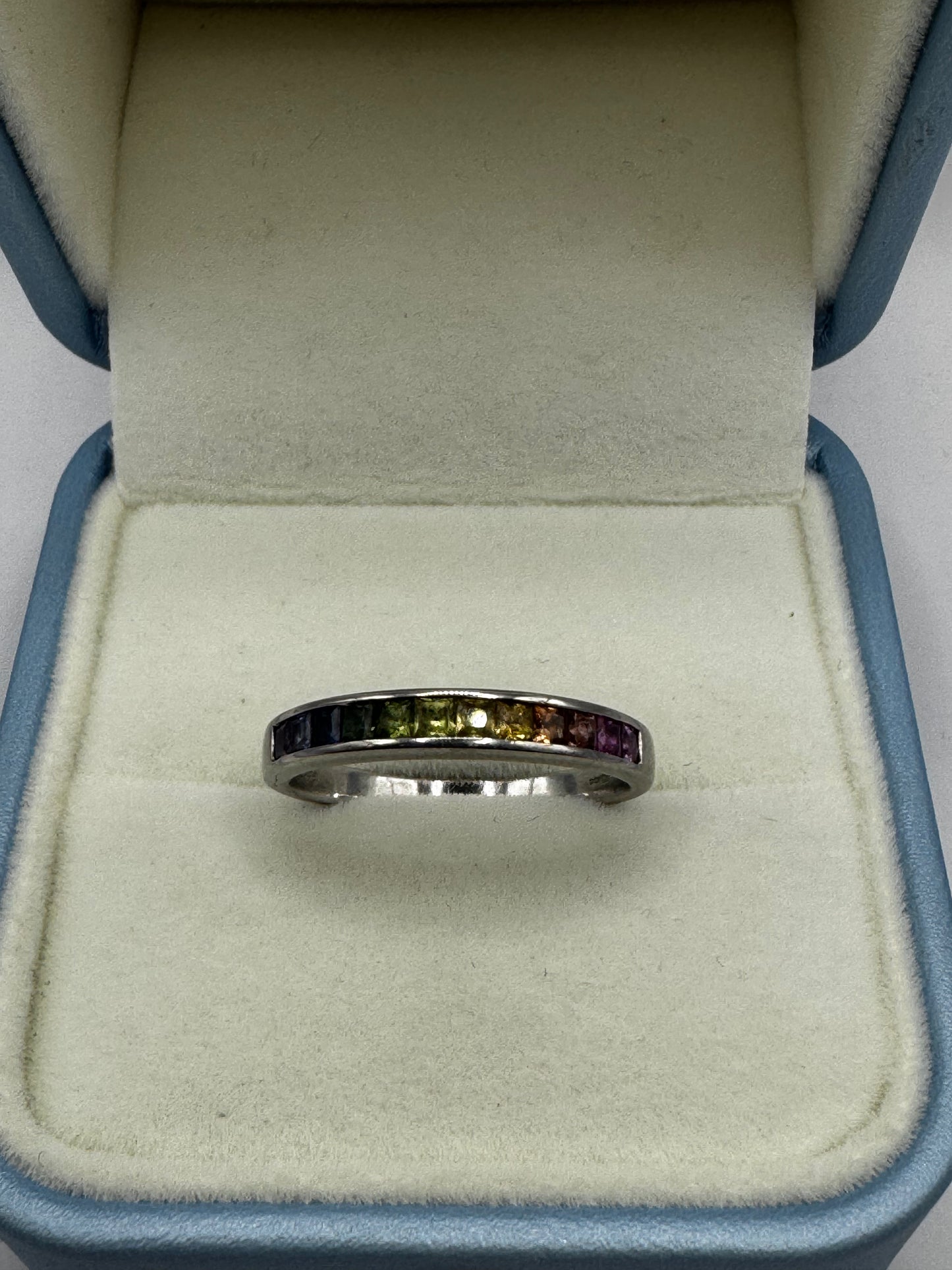 18ct white Gold Rainbow Sapphire eternity Ring